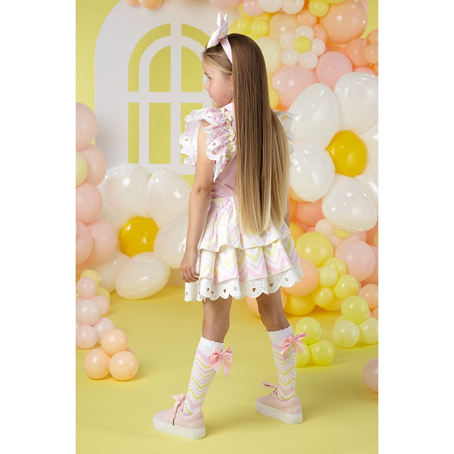 A-Dee Tops & Skirts S241501-4001 Adee Girls Leanne Pink Fairy Chevron Skirt Set