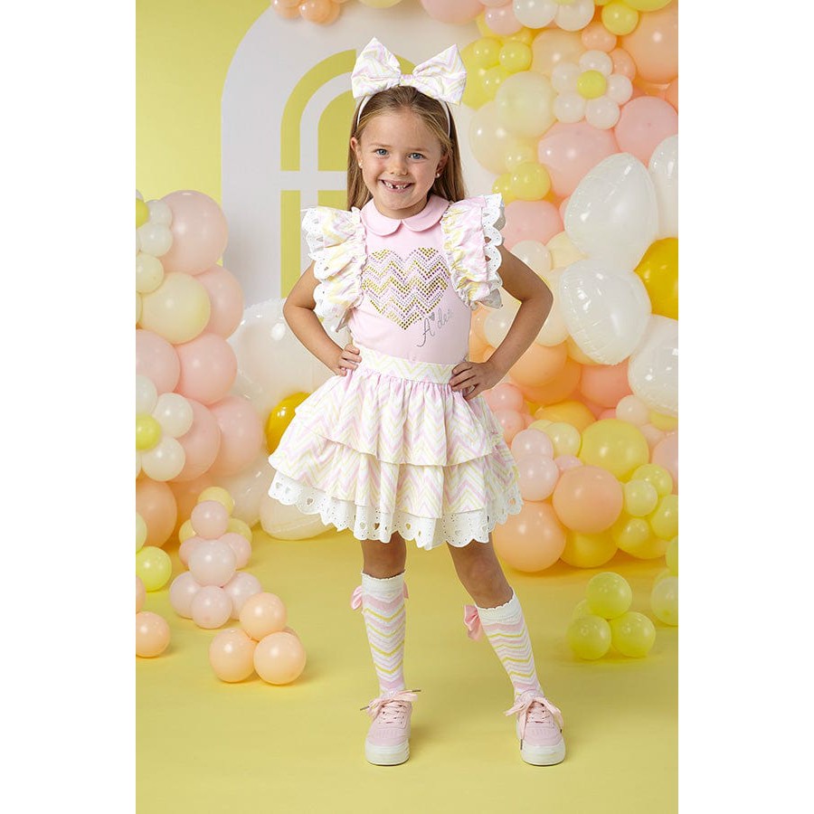 A-Dee Tops & Skirts S241501-4001 Adee Girls Leanne Pink Fairy Chevron Skirt Set