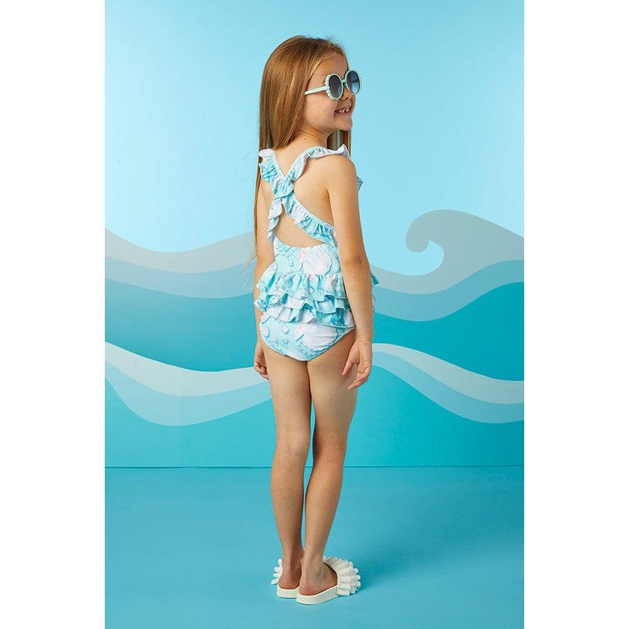 A-Dee Coats & Jackets S244802-6100 Adee Girls Ariel Aruba Blue Pearl print swimsuit