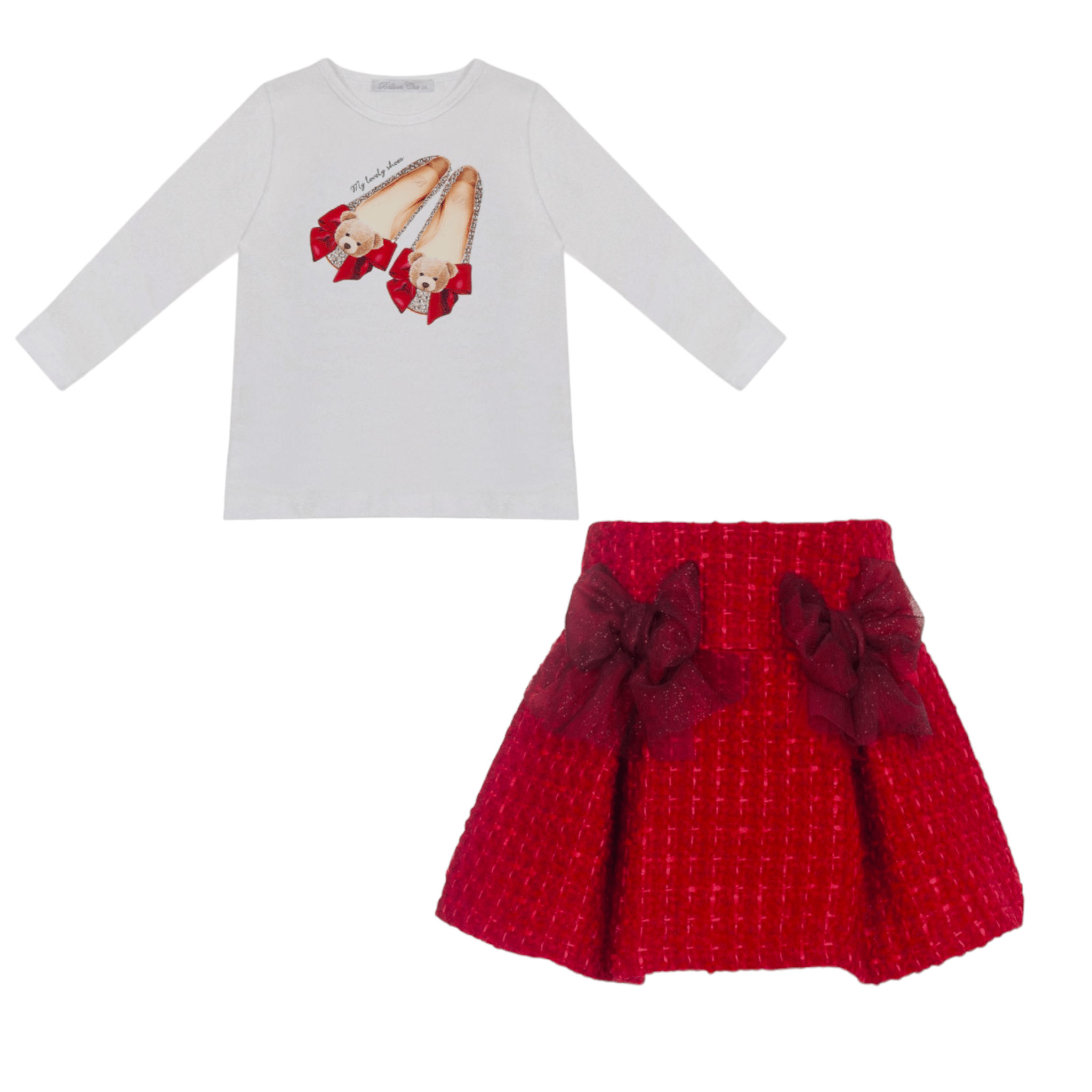 Balloon Chic Tops & Skirts Balloon Chic Girls White Red Shoes Skirt Set