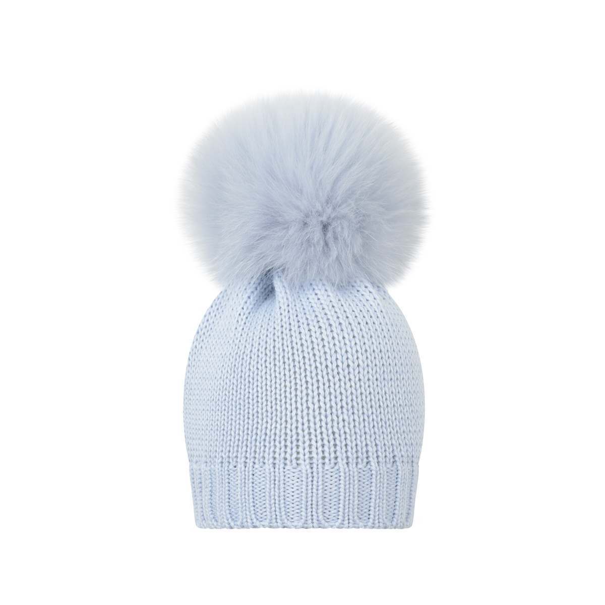 Bimbalò Hats Bimbalo Blue Wool Fur Pom Pom Hat