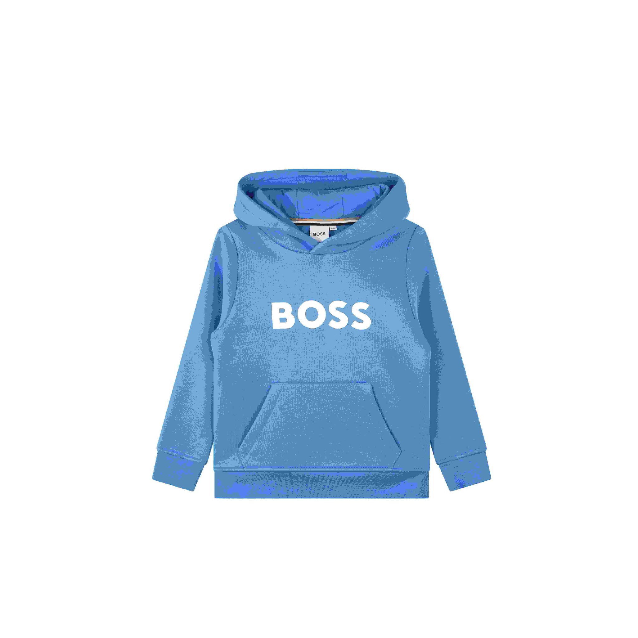 Boss Top 4yr Boss Boys Blue Cotton-Blend Hoodie with Logo Print