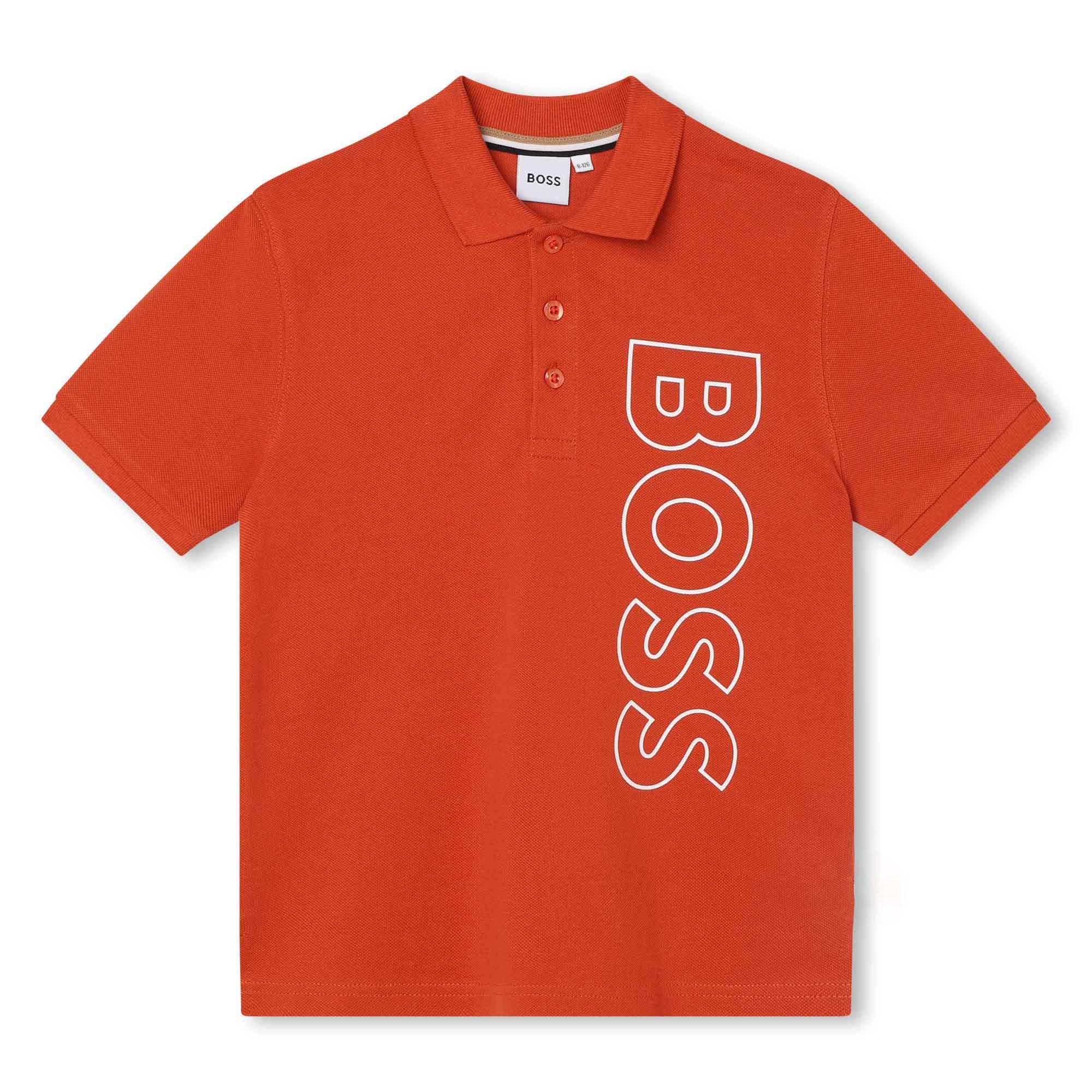 Boss Top 12yr J25O98  Boss Boys Dark Tangerine Essentiel Short Sleeve Polo