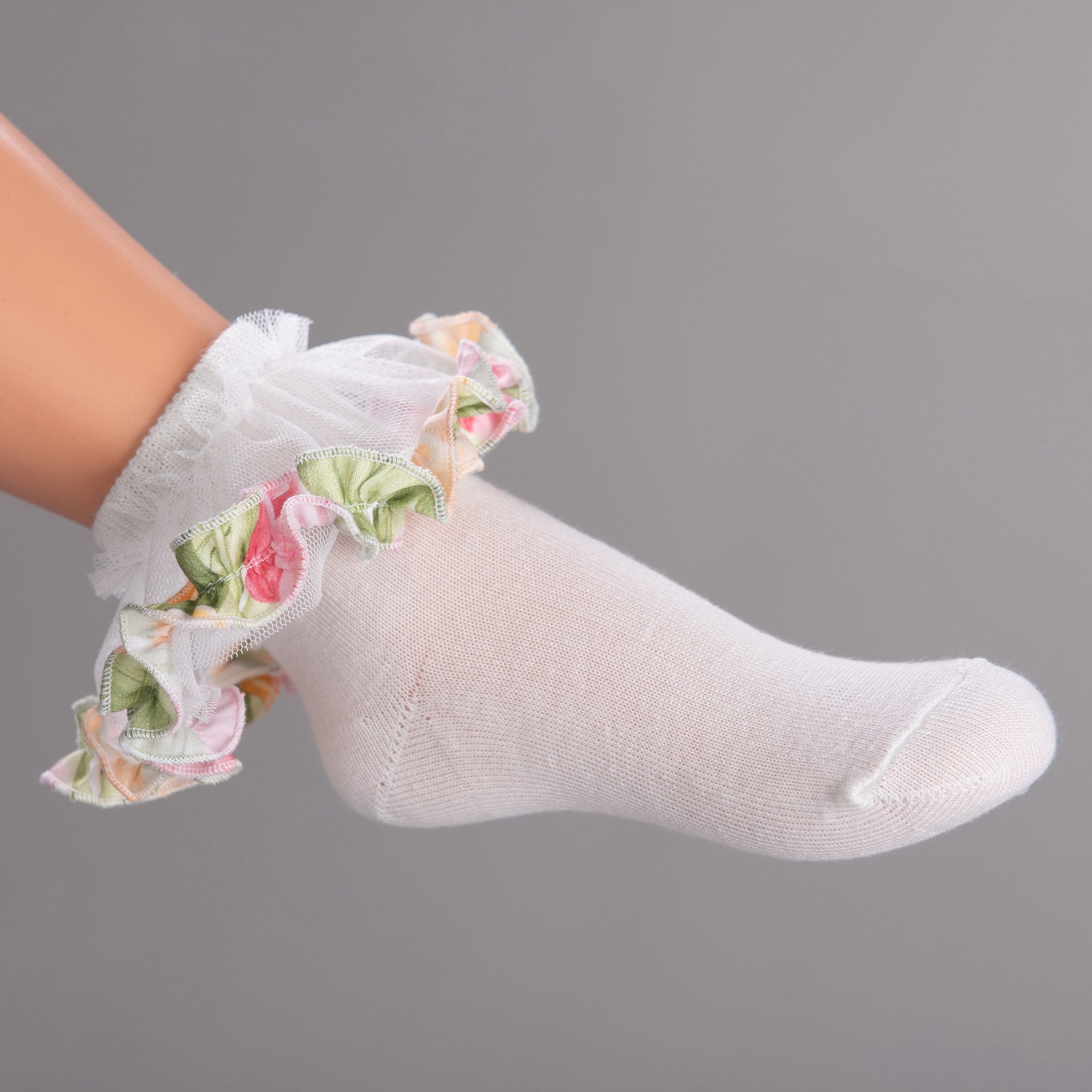 Daga One Size 24063 Daga Baby Girls White Floral Frill Socks