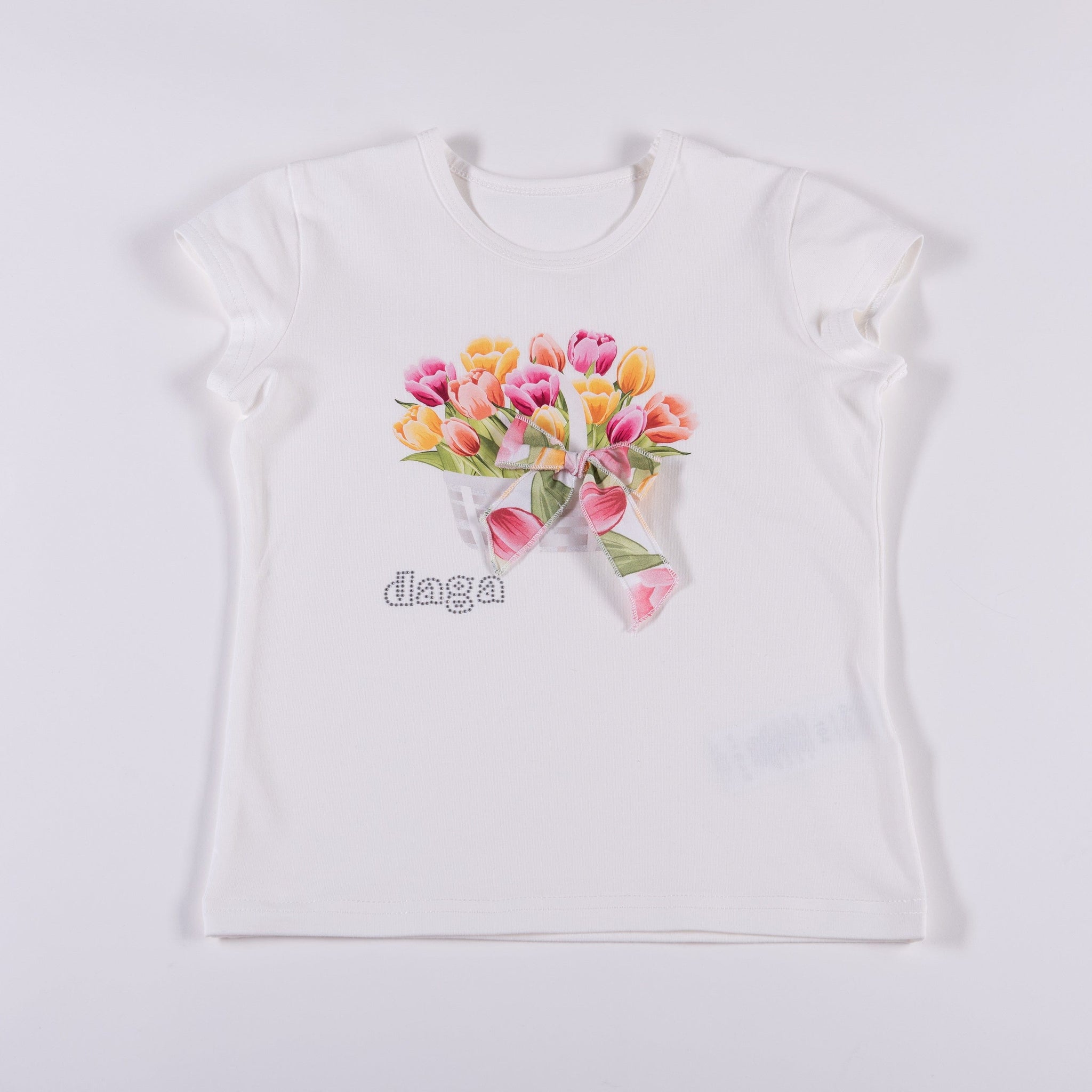 Daga 2yr 9683 Daga Girls White Shirt with Floral Print