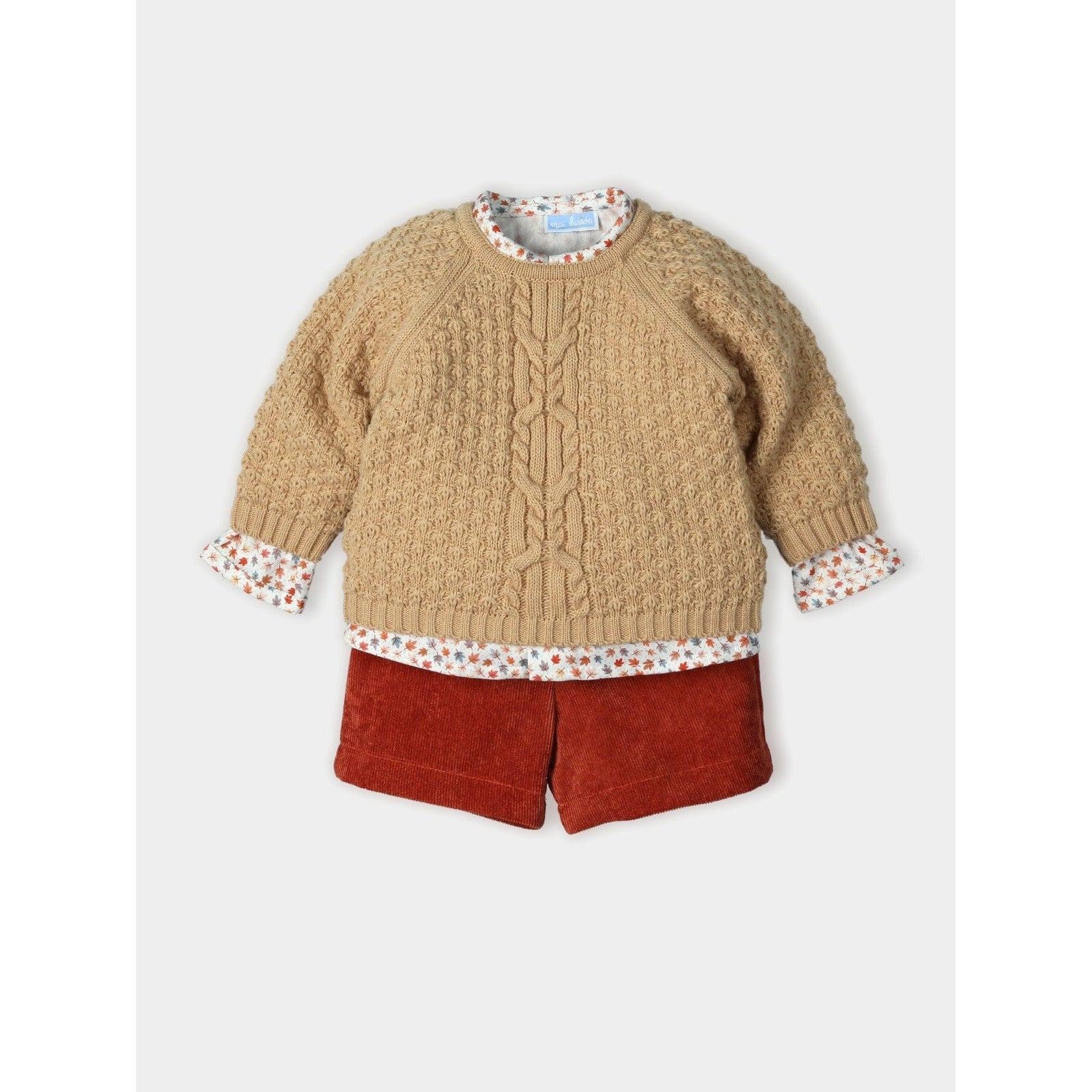 Mac Ilusion Tops & Shorts 12m Mac Ilusion Baby Boys Almond Three Pieces Knitted Sweater Shirt & Corduroy Shorts Outfit