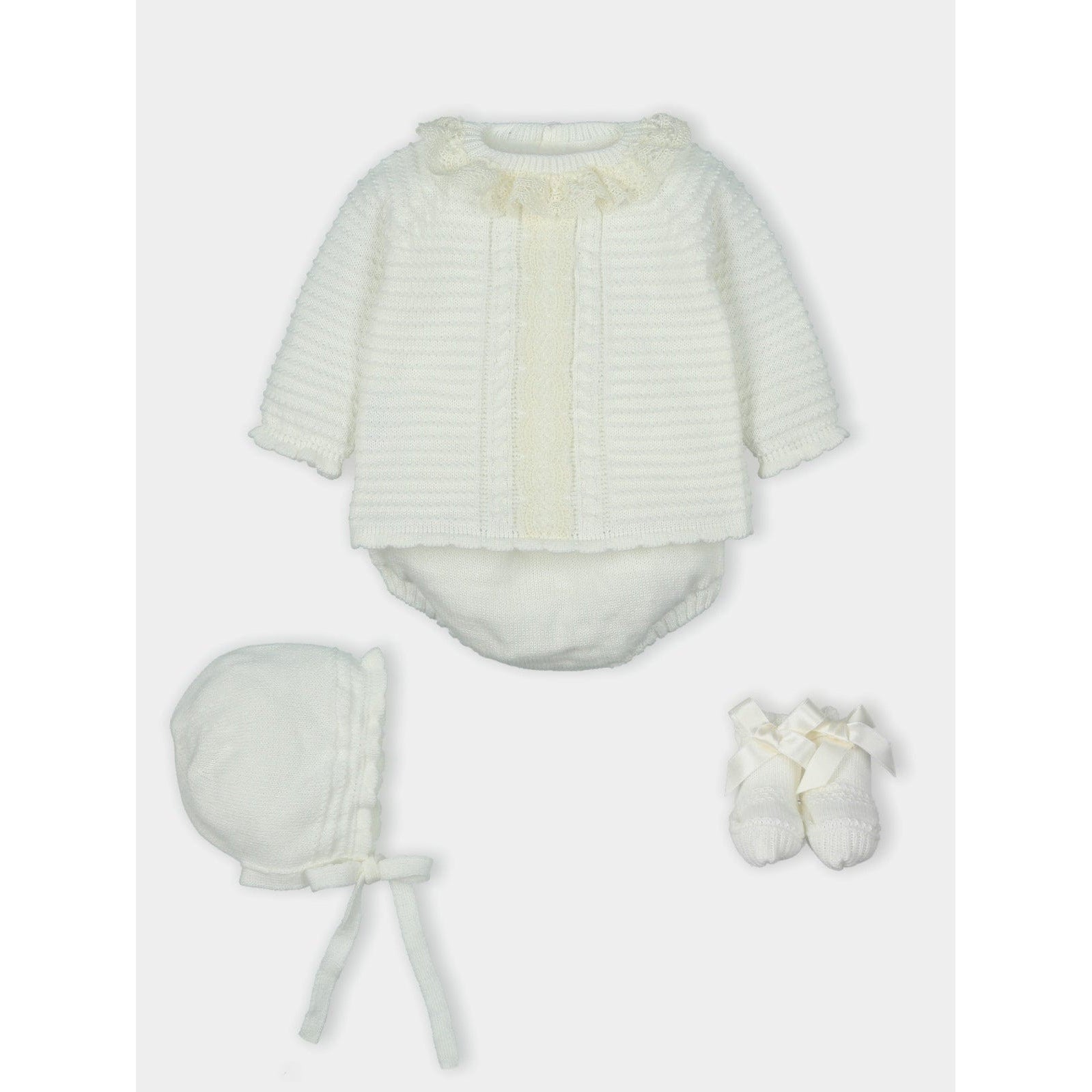 Mac Ilusion Sets 01 Mac Ilusion Baby Girls Crude Four Pieces Knitted Sweater, Bonnet And Booties