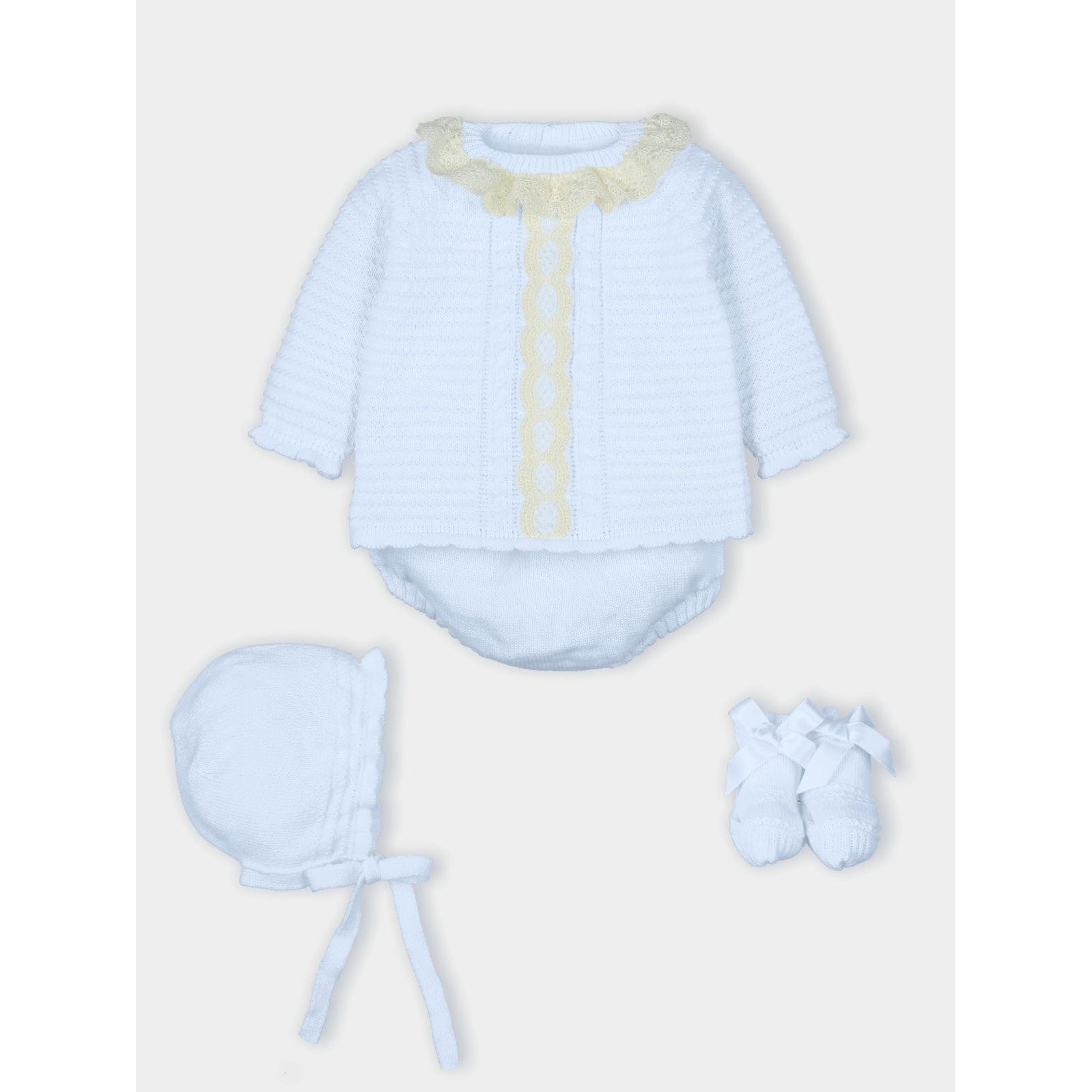 Mac Ilusion Sets 3m Mac Ilusion Baby Girls Sky Blue Four Pieces Knitted Sweater, Bonnet And Booties
