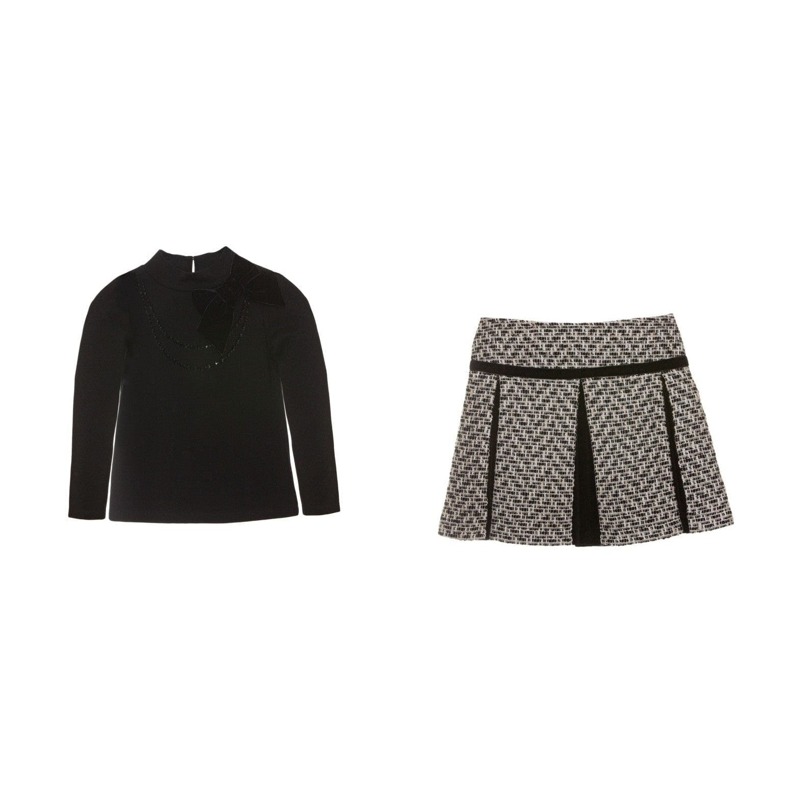 Patachou Sweater & Shorts Patachou Girls Black Turtleneck Tweed Sweater + Skirt Set