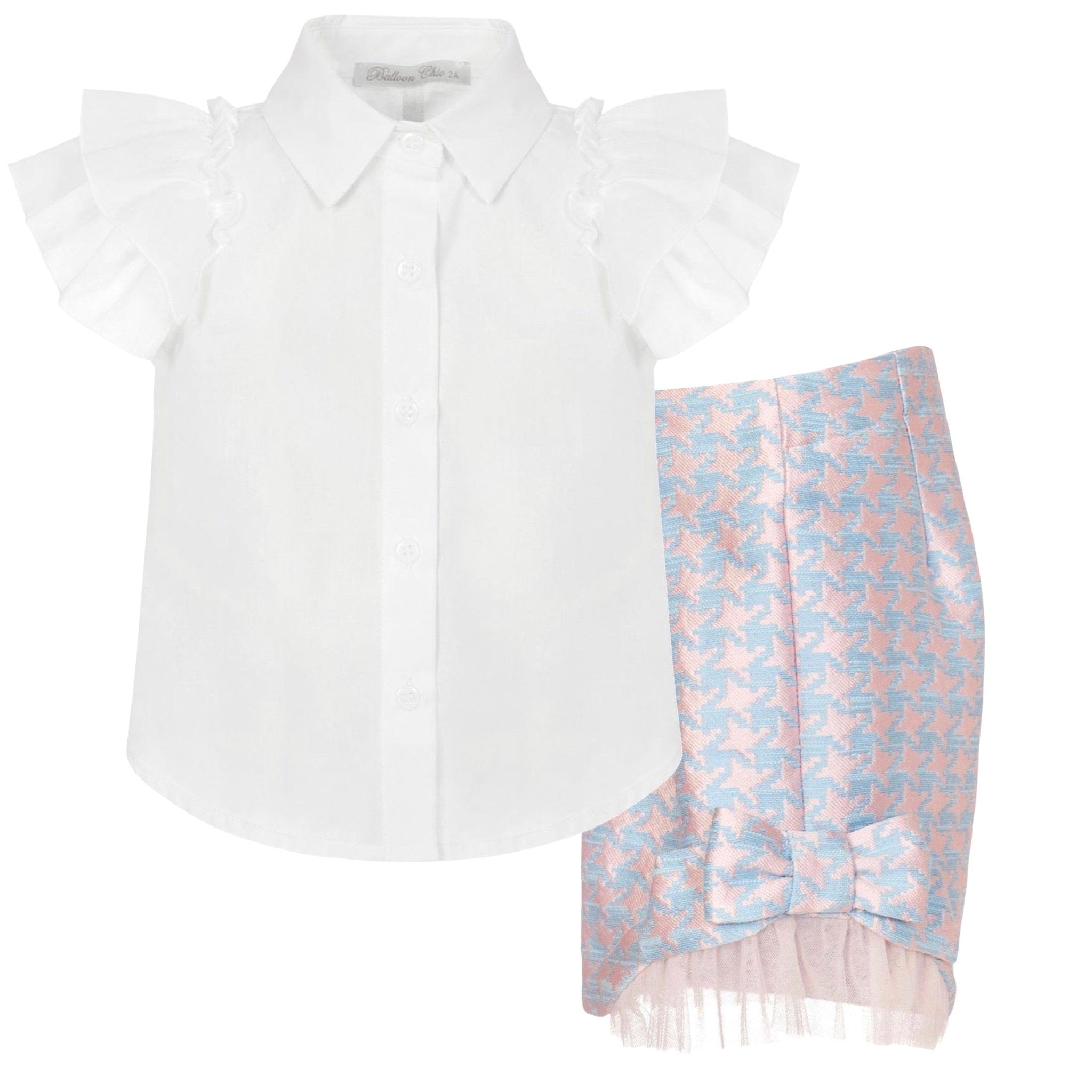 Balloon Chic Pink & Blue Girls Occasion Shorts Outfit