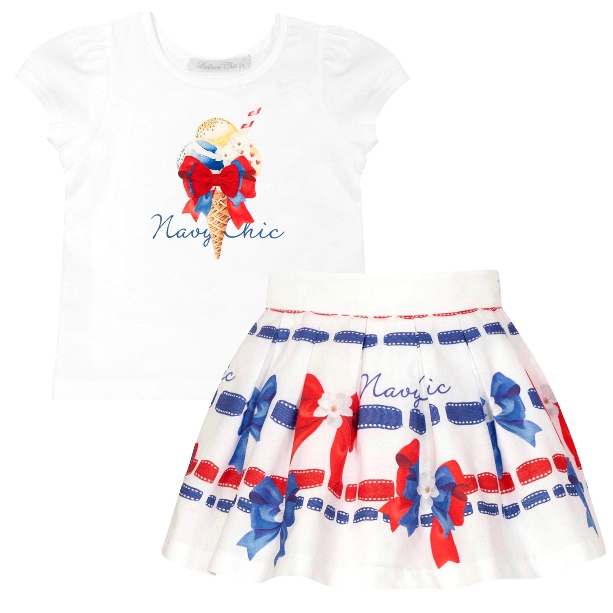 Balloon Chic White & Red Girls Bow Skirt Outfit