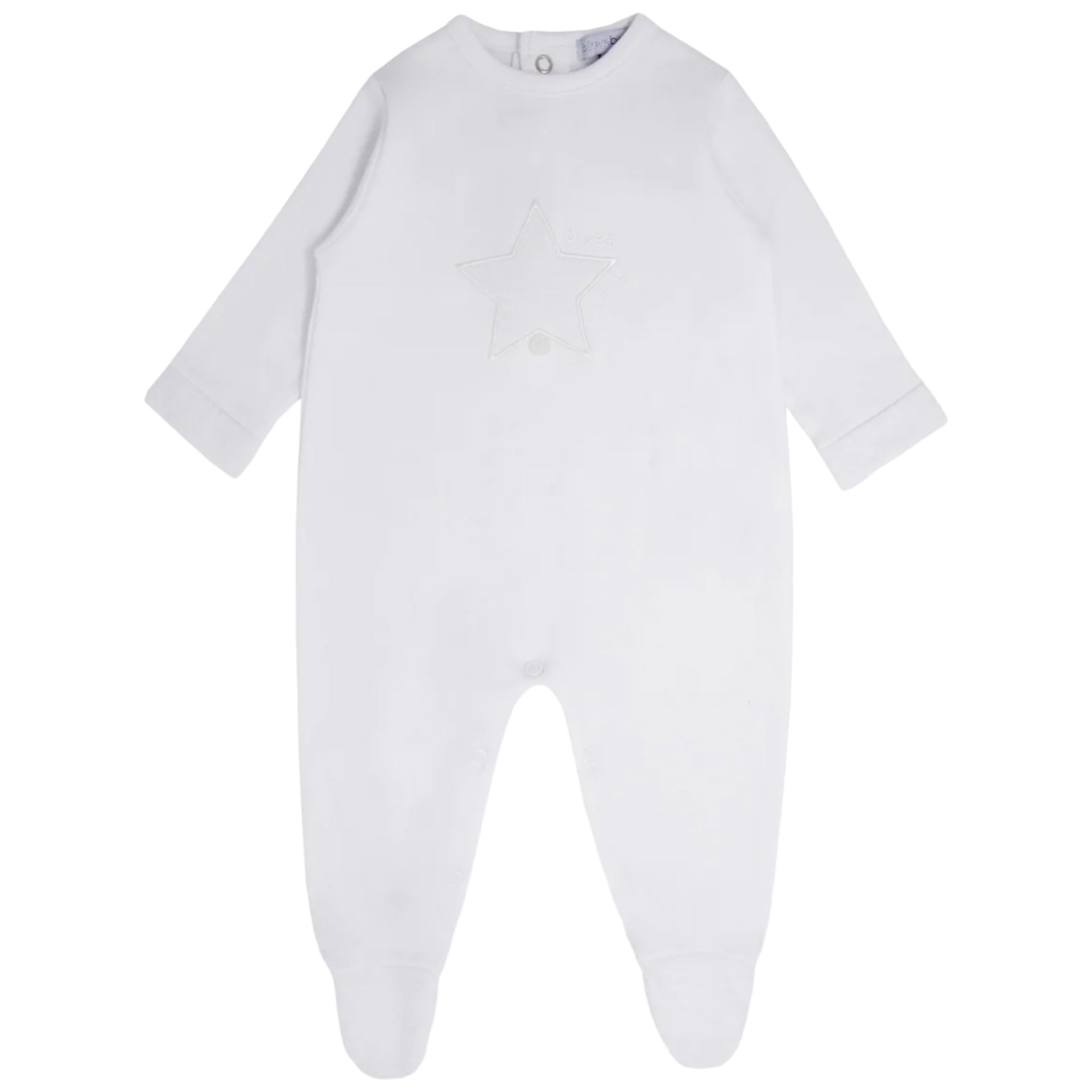 Blues Baby White Classic Cotton Babygrow with Star Detail Embroidery