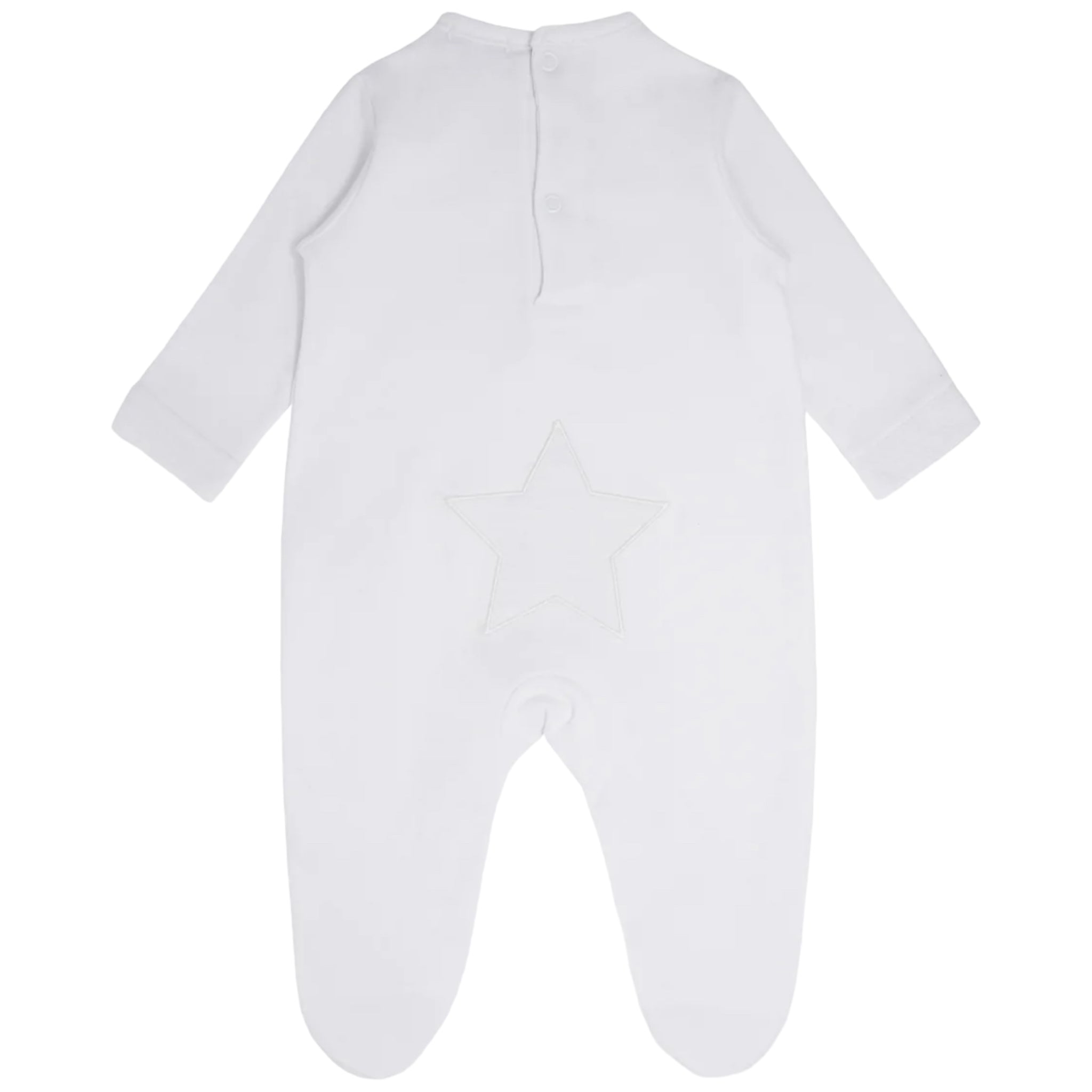 Blues Baby White Classic Cotton Babygrow with Star Detail Embroidery