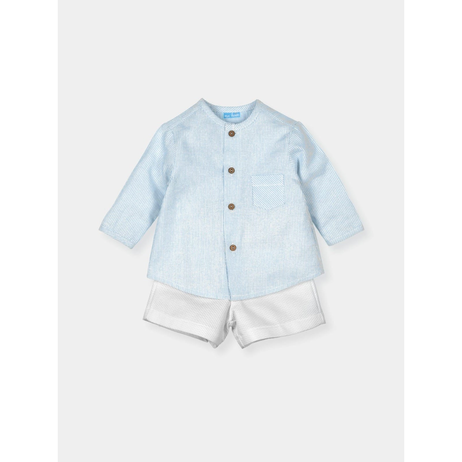 Mac Ilusion 18m Baby Cloud Long-Sleeved Striped Cotton Shirt with Shorts Hierbabuena Outfit