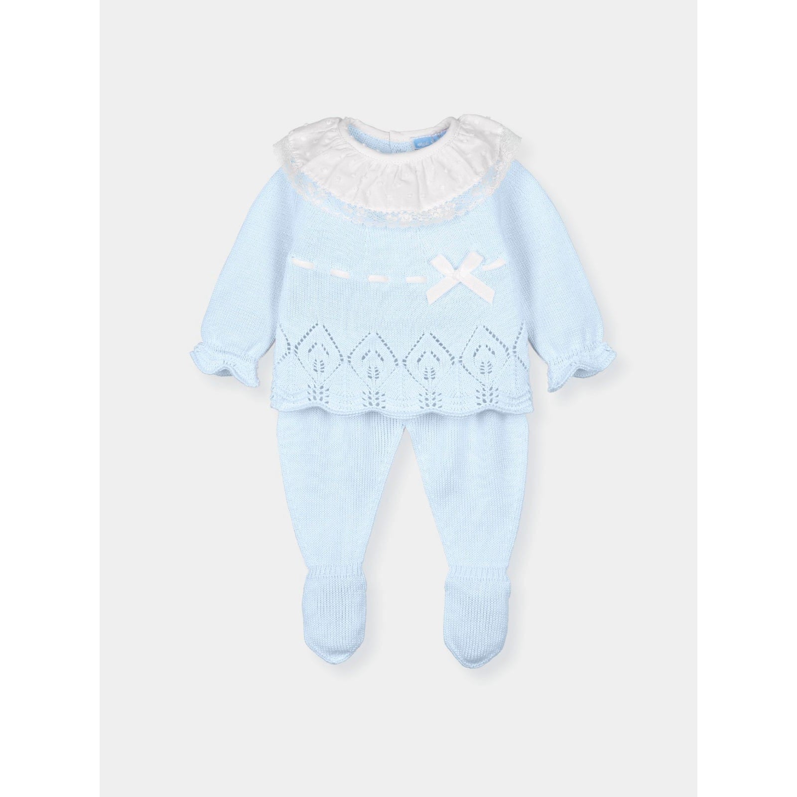 Mac Ilusion 1m Baby Sky Blue Knitted Sweater With Plumetti Collar And Leggings Calendula Outfit
