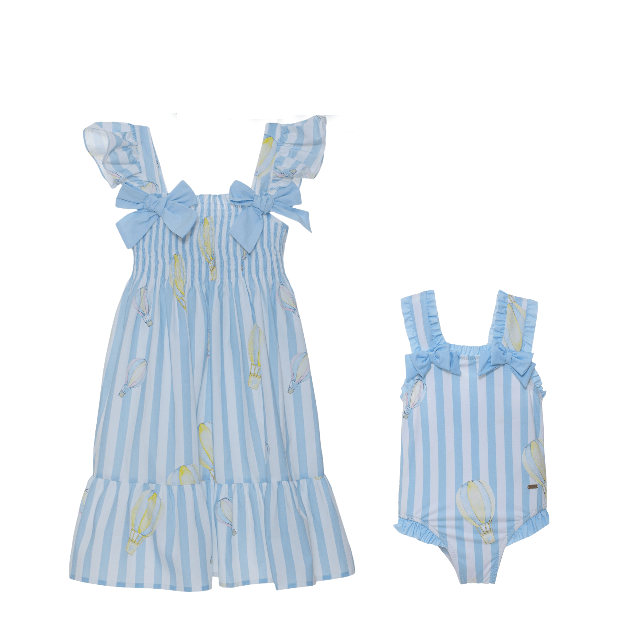 Patachou Tops 2Y Patachou Girls Blue Air Baloon Stripes Cotton Dress + Swimsuit Set