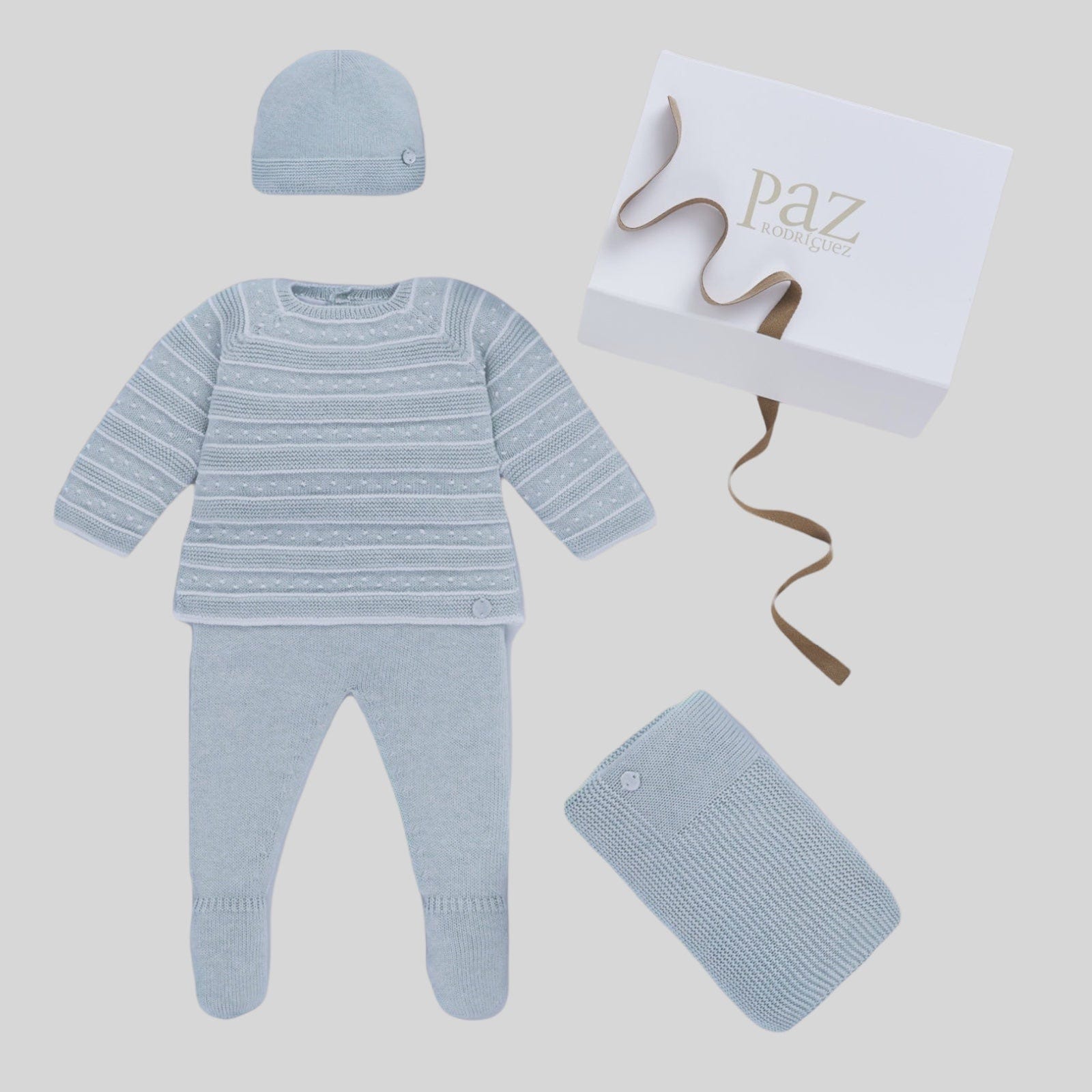 Paz Rodriguez Grey Knitted Gift Set inc Knitted Blanket & Hat