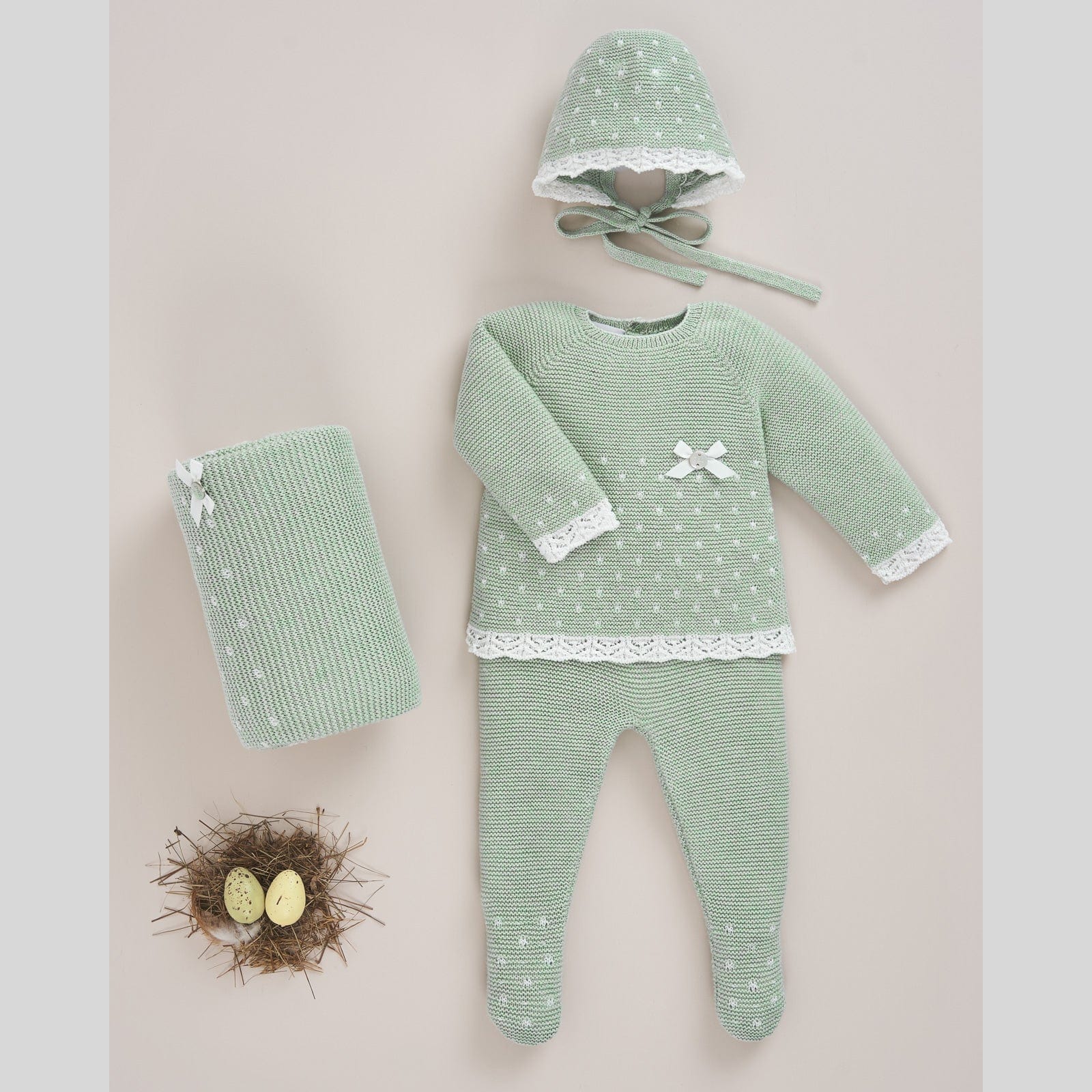 Paz Rodriguez Paz Rodriguez Green Knitted Outfit with Bonnet