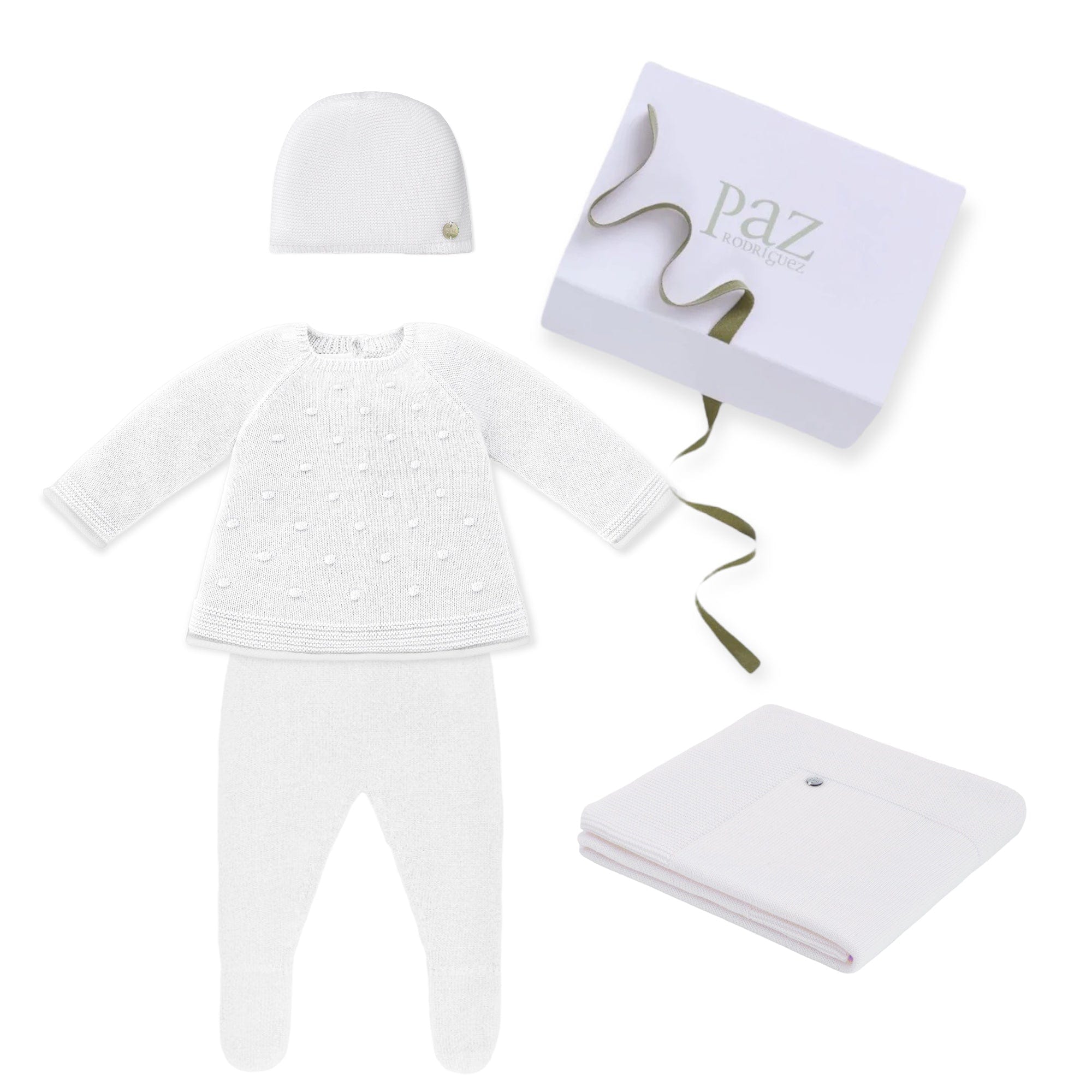 Paz Rodriguez White Knitted 4 piece Boxed Gift Set